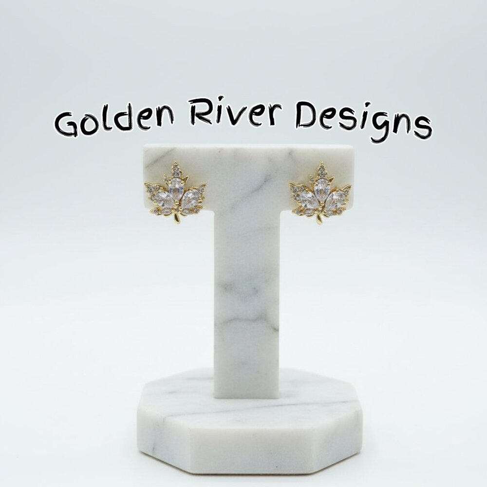 18K Gold Plated Zircon Maple Leaf Earrings